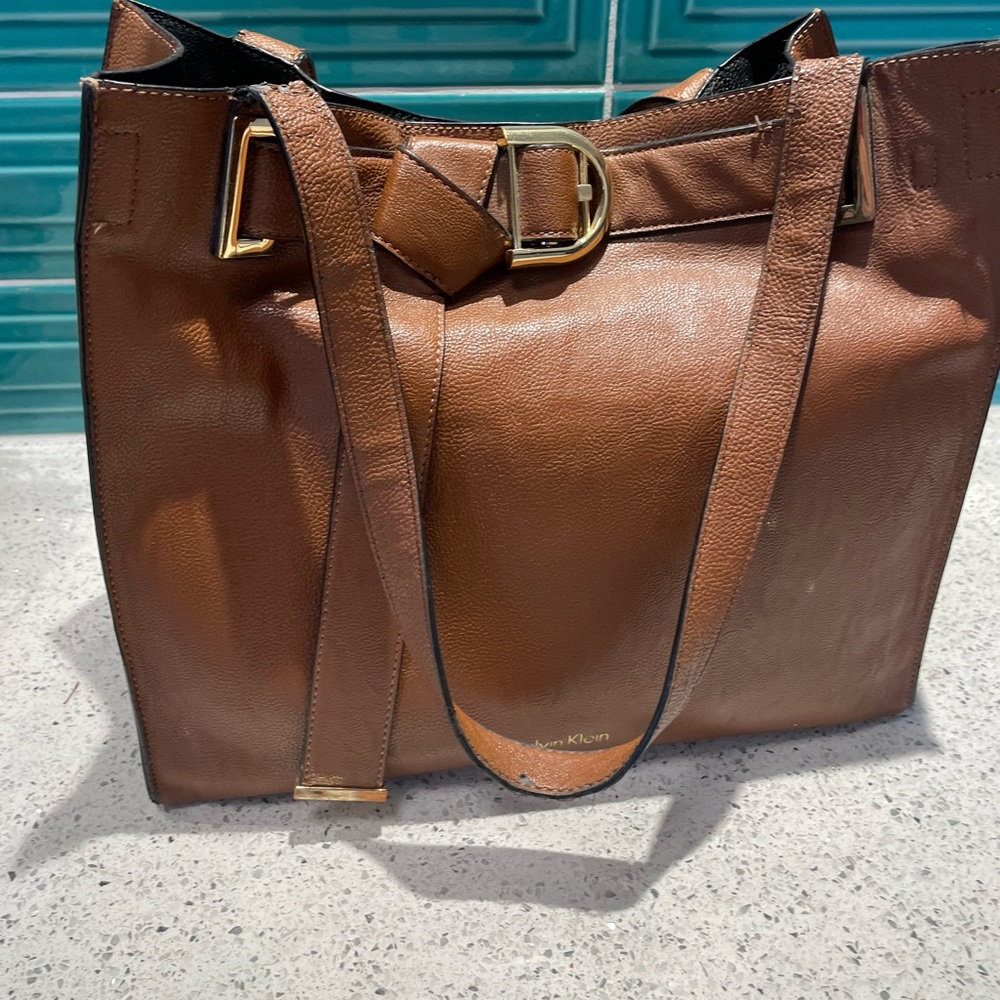 Calvin Klein Tan Tote with Gold Accents